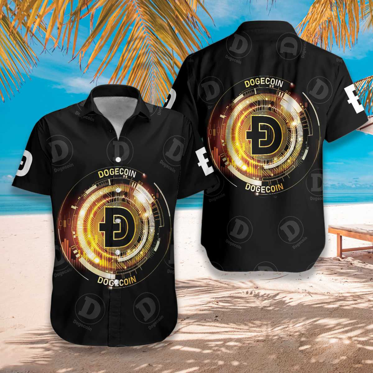 Cool Doge Pattern Luxury Dogecoin Hawaiian Shirt,Hawaiian Shirt Gift, Christmas Gift