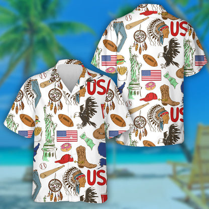 Siombalachas Sceitse Dathúil Spraoi Mheiriceá ar Chúlra Bán Léine Haváís, Bronntanas Léine Haváíais, Bronntanas Nollag