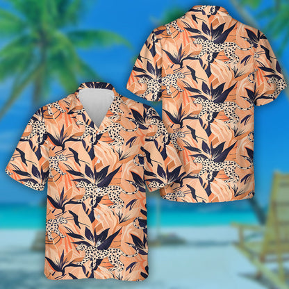 Hand Drawn Abstract Jungle With White Leopards Hawaiian Shirt, Hawaiian Shirt Gift, Christmas Gift