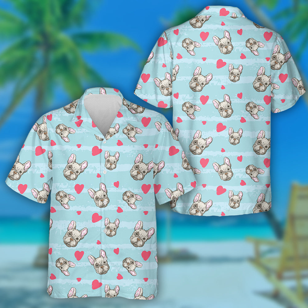 Red Heart With A Cute Bulldog Hawaiian Shirt,Hawaiian Shirt Gift, Christmas Gift