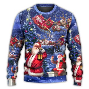 Christmas Santa Claus Chilling Happy Xmas Light Art Style Ugly Christmas Sweater, Christmas Gift, Gift Christmas 2024