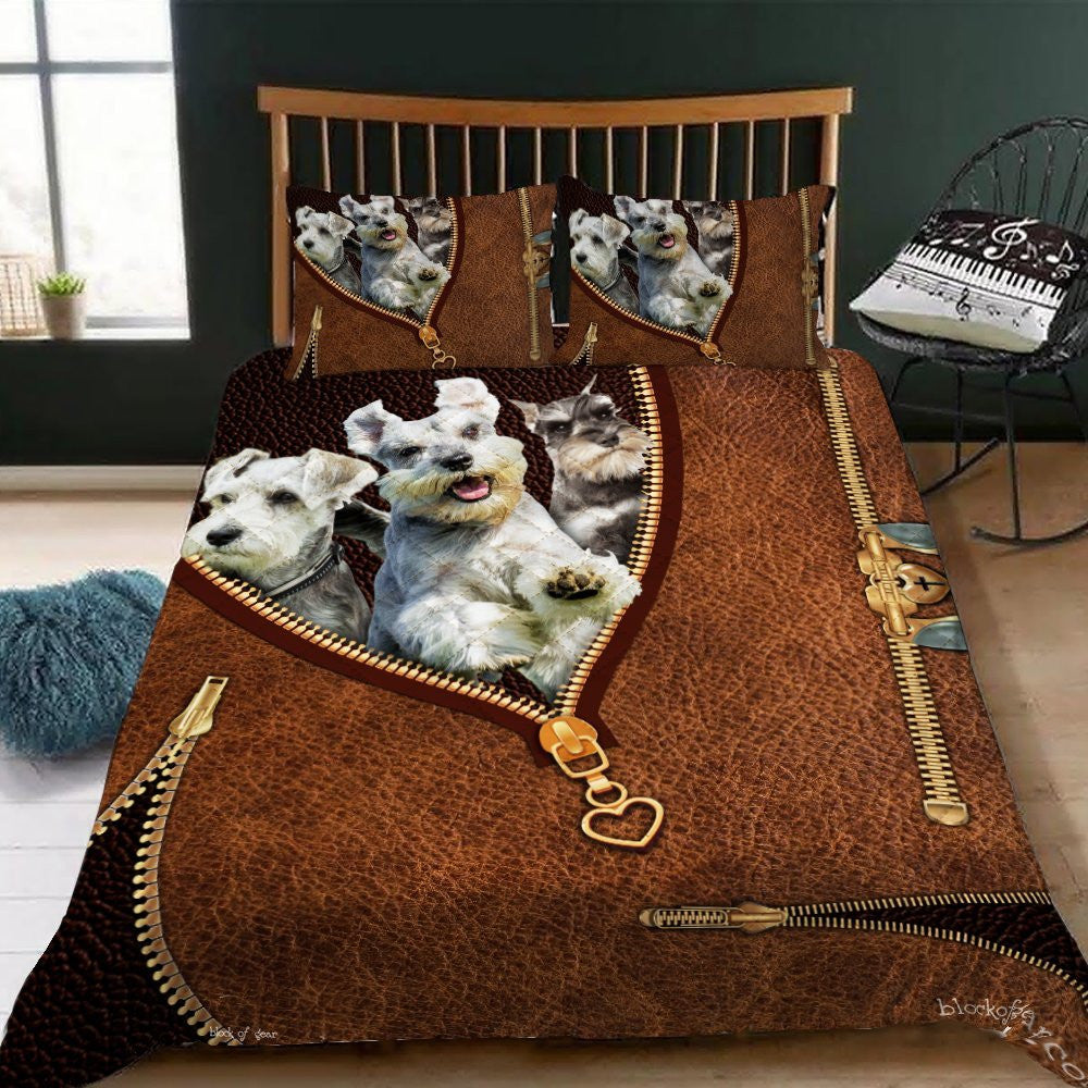 Schnauzer Dog Zipper 3D Quilt Bedding Set  Bedroom Set Bedlinen 3D,Bedding Christmas Gift,Bedding Set Christmas