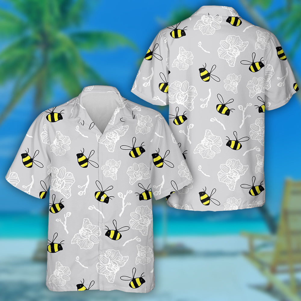 Natural Funny Bees And Summer Flowers Hawaiian Shirt,Hawaiian Shirt Gift, Christmas Gift