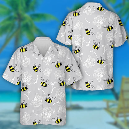 Natural Funny Bees And Summer Flowers Hawaiian Shirt,Hawaiian Shirt Gift, Christmas Gift