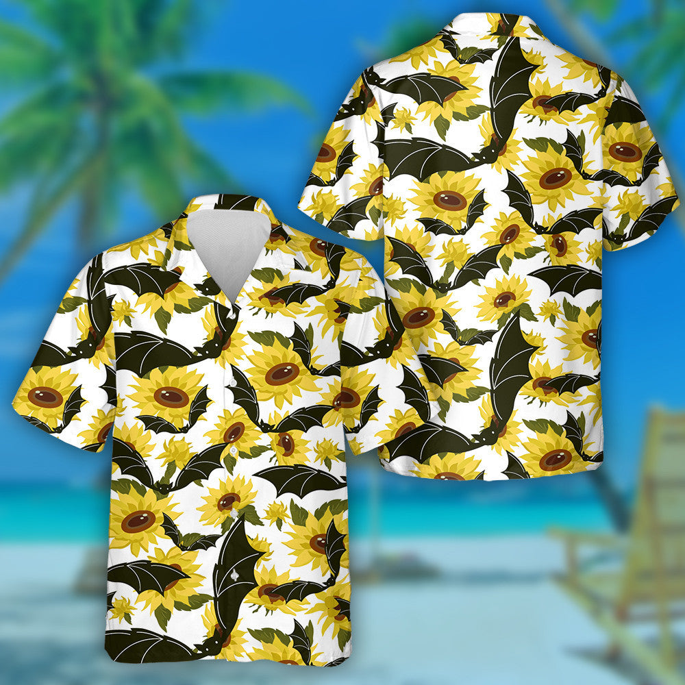 Oíche Shamhna Ialtóg Dhubh Agus Lusanna Gréine Buí ar Chúlra Bán Léine Haváís, Bronntanas Léine Haváís, Bronntanas Nollag