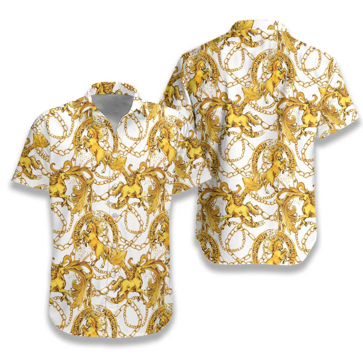 Luxury Golden Horses Classic Pattern Hawaiian Shirt,Hawaiian Shirt Gift, Christmas Gift