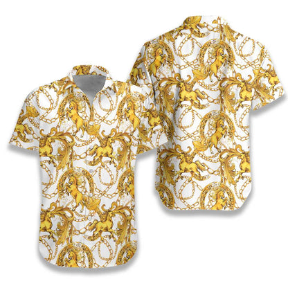 Luxury Golden Horses Classic Pattern Hawaiian Shirt,Hawaiian Shirt Gift, Christmas Gift