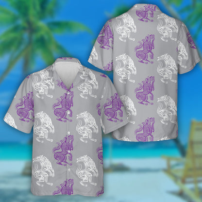 Illustration White And Purple Wolf Doodle Hawaiian Shirt, Hawaiian For Gift