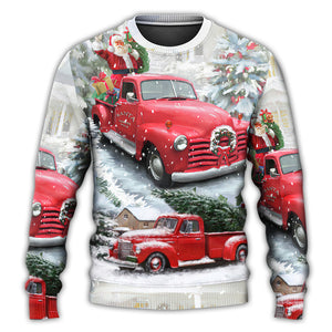 Christmas Santa Claus Red Truck Xmas Is Coming Art Style Ugly Christmas Sweater, Christmas Gift, Gift Christmas 2024