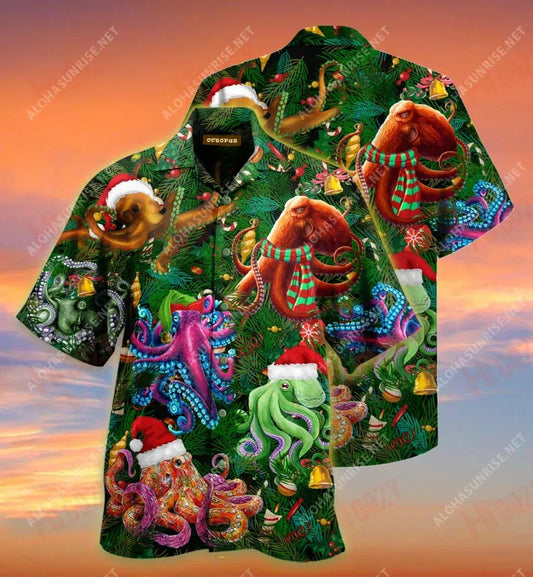 Línte Nollag Gearr Octo-Crann Haváis Laethanta Saoire Muinchille Gearr Léinte Crazy Haváíais Patrún Léine Haváíais, Bronntanas Léine Haváís, Bronntanas Nollag