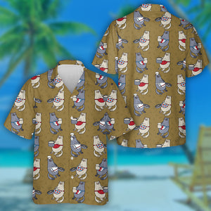 Cute Cats And Dishes On The Brown Hawaiian Shirt,Hawaiian Shirt Gift, Christmas Gift