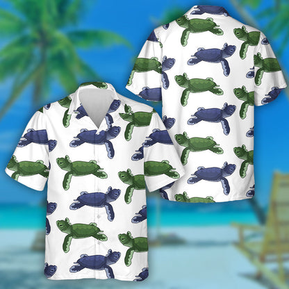 Turtar Gorm Agus Glas Leithlisithe Ar Chúlra Bán Léine Haváís, Bronntanas Léine Haváíais, Bronntanas Nollag