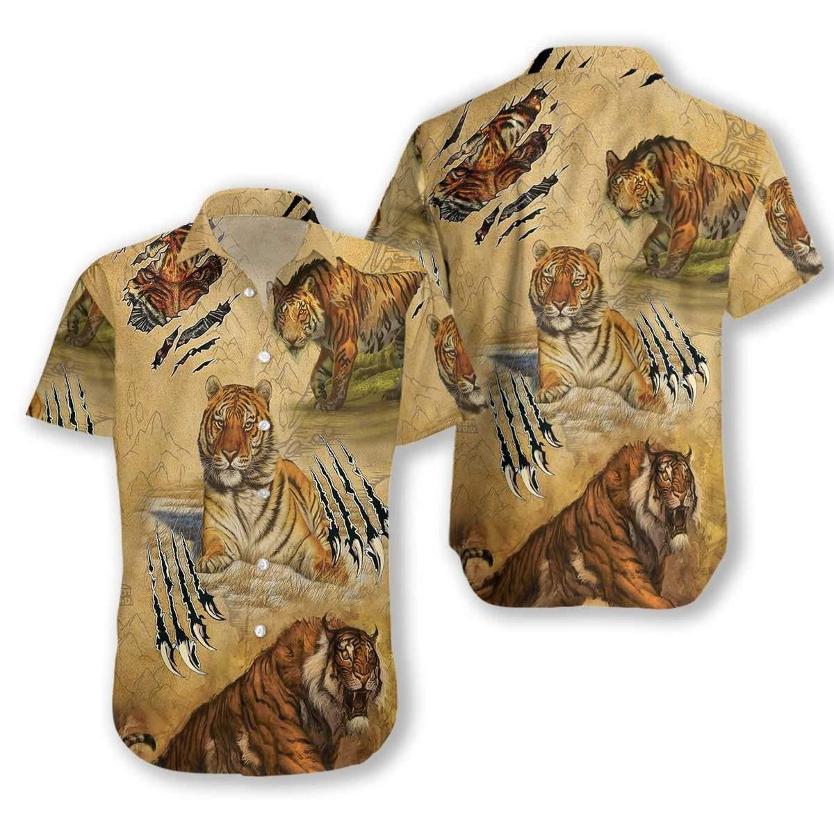 Wild Animal Tiger Claw Mountain Hawaiian Shirt, Hwaiian For Gift