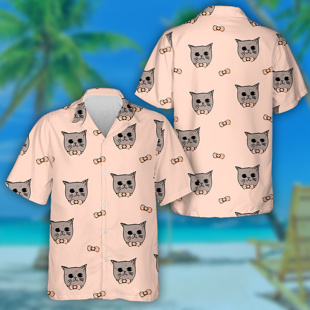 Cats With Bows On A Coral Background Hawaiian Shirt, Hawaiian For Gift