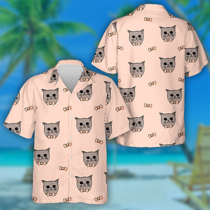 Cats With Bows On A Coral Background Hawaiian Shirt, Hawaiian For Gift