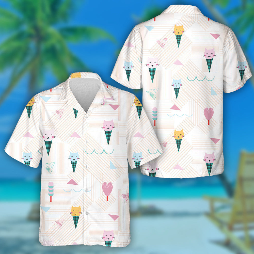 Green Ice Cream Cones With Cute Cats Hawaiian Shirt, Hawaiian Shirt Gift, Christmas Gift