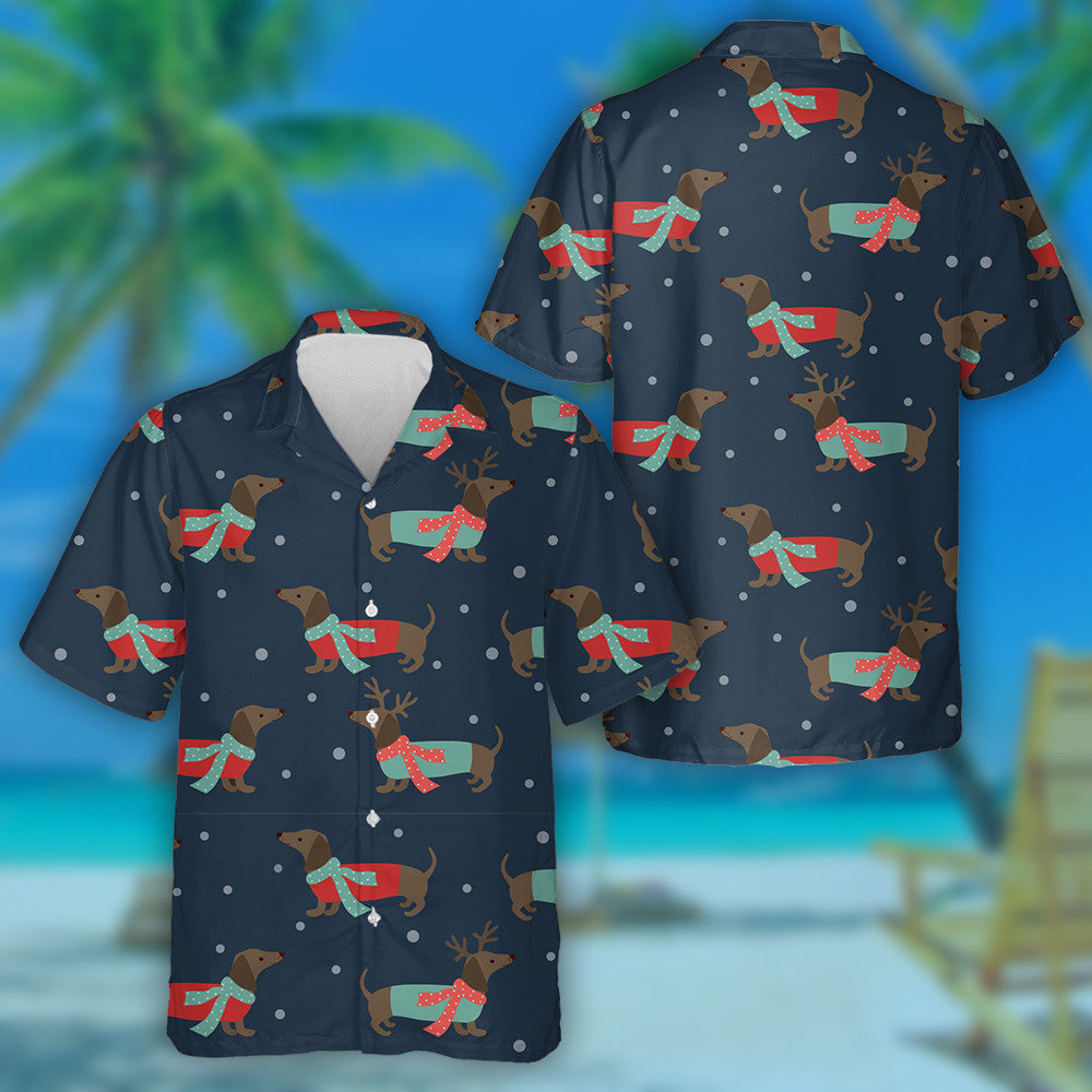 Dachshund Stíl na Nollag le scairfeanna Agus gcáithnínísneachta Léine Haváís, Bronntanas Léine Haváís, Bronntanas Nollag