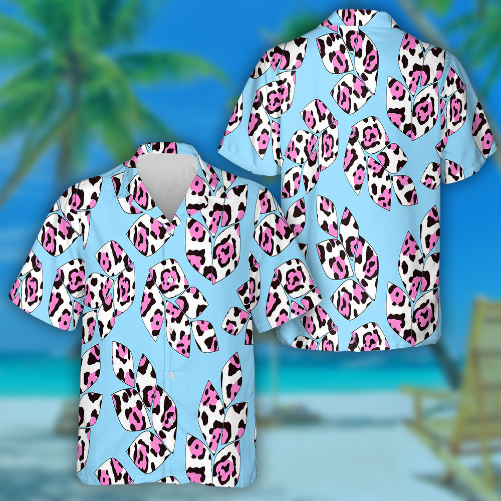 Modern Trendy Branch Leaves With Leopard Spots Hawaiian Shirt, Hawaiian Shirt Gift, Christmas Gift