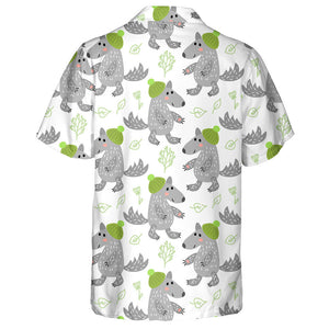 Winter With Cute Wolves In Green Hat Hawaiian Shirt,Hawaiian Shirt Gift, Christmas Gift