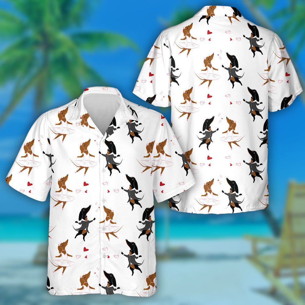 Bride And Groom Dachshund Dancing At The Wedding Hawaiian Shirt, Hawaiian Shirt Gift, Christmas Gift