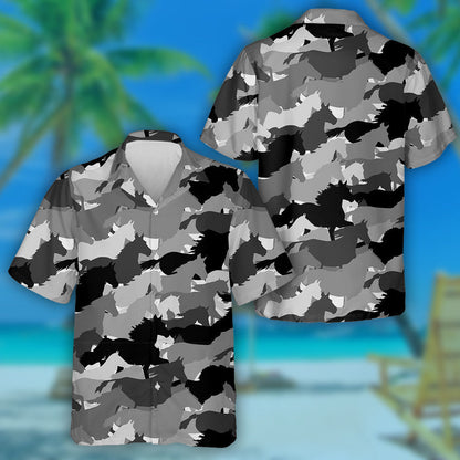 Herd Of Horses Skipping In Black And White Hawaiian Shirt, Hawaiian Shirt Gift, Christmas Gift