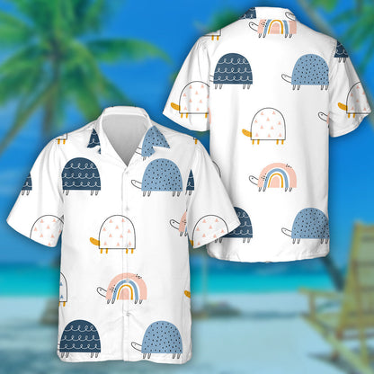 Cute Doodle Turtles On A White Background Hawaiian Shirt, Hawaiian Shirt Gift, Christmas Gift