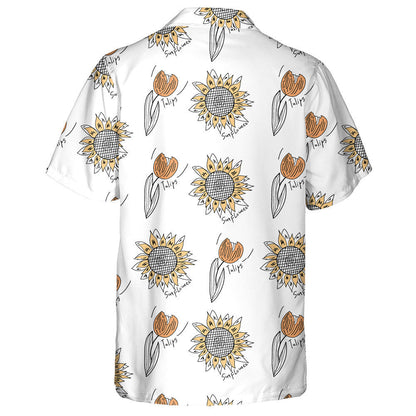 Simple Doodle Style Tulips And Sunflowers Pattern Hawaiian Shirt, Hawaiian Shirt Gift, Christmas Gift