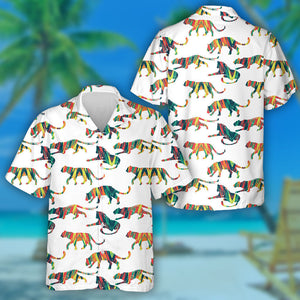 Wild Animals Leopard Repeat Abstract Silhouettes Hawaiian Shirt,Hawaiian Shirt Gift, Christmas Gift