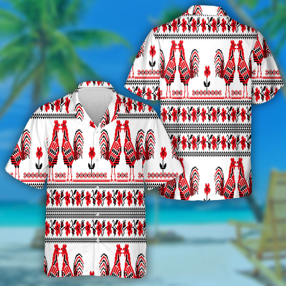 Slavic Embroidery With Chicken Roosters And Flowers Hawaiian Shirt, Hawaiian Shirt Gift, Christmas Gift