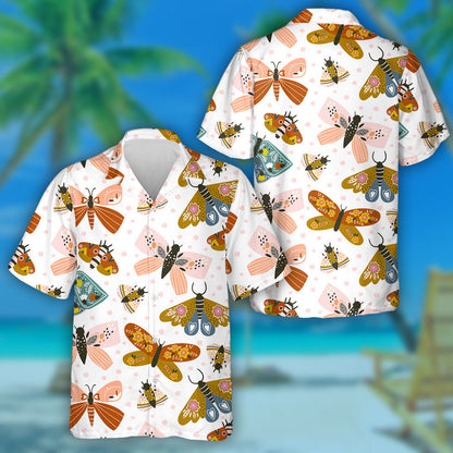 Cartoon Hand Drawn Butterflies In Vintage Style Hawaiian Shirt, Hawaiian Shirt Gift, Christmas Gift