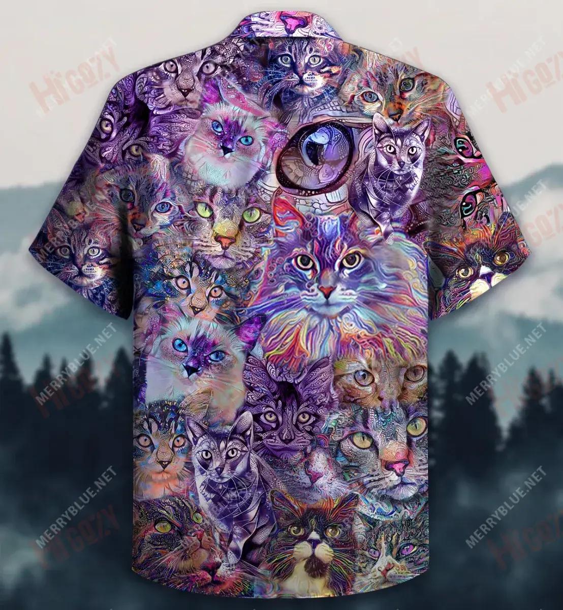 Psychedelic Cat Unisex Short Hawaiian Shirt Hobbies Aloha Shirt Best Hawaiian Shirts Funny Hawaiian Shirts, Hawaiian Shirt Gift, Christmas Gift