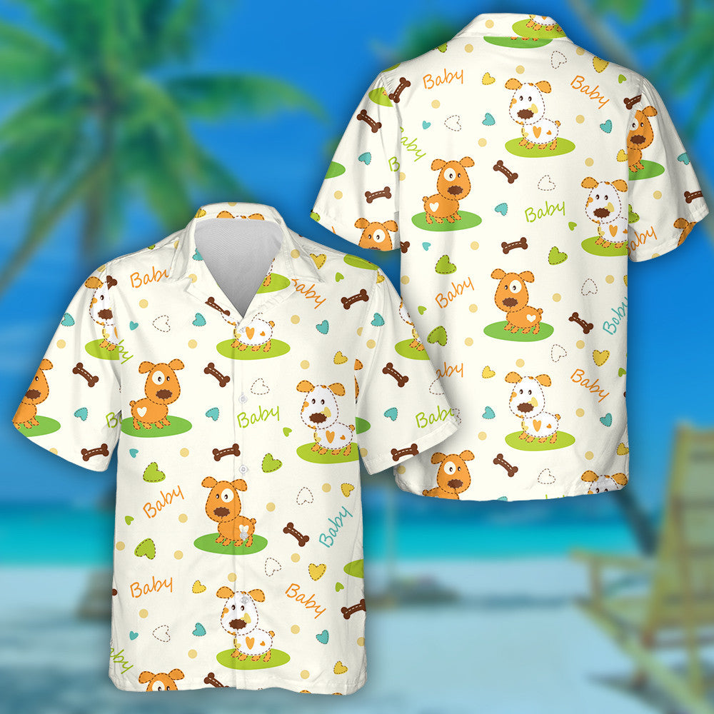 Cartoon Dog And Word Baby Isolated Background Hawaiian Shirt, Hawaiian Shirt Gift, Christmas Gift