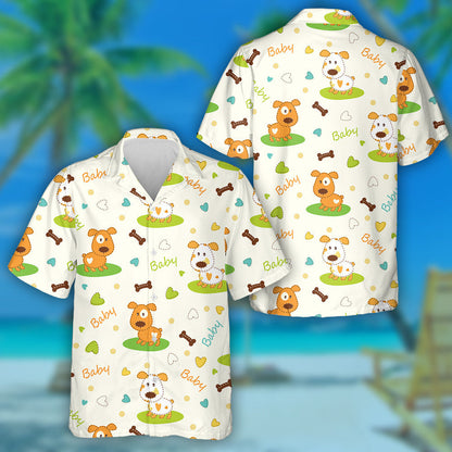 Cartoon Dog And Word Baby Isolated Background Hawaiian Shirt, Hawaiian Shirt Gift, Christmas Gift