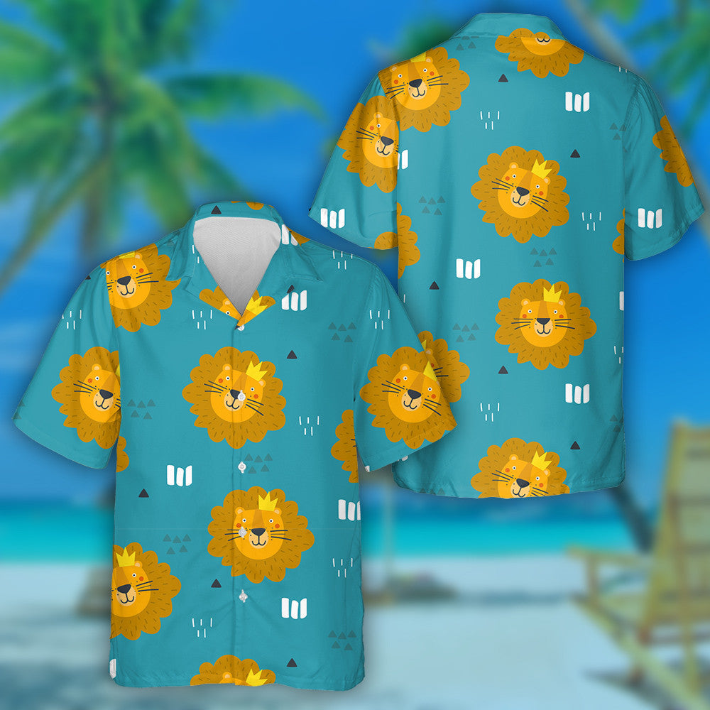 Muzzles Of Lions In Blue Background Hawaiian Shirt,Hawaiian Shirt Gift, Christmas Gift