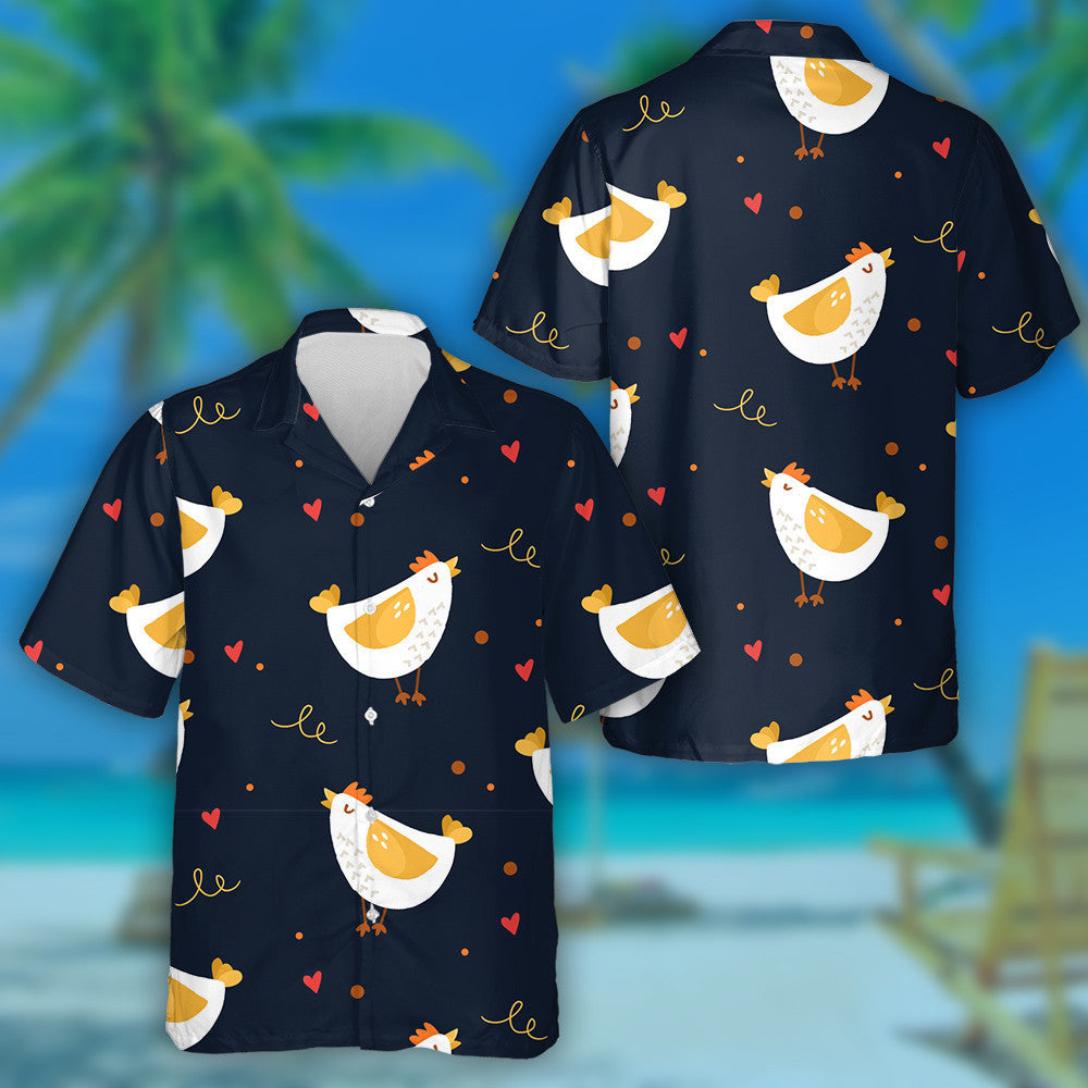 Sicín Gleoite Cartún Agus Croí Ar Chúlra Dubh Léine Haváís, Bronntanas Léine Haváíais, Bronntanas Nollag