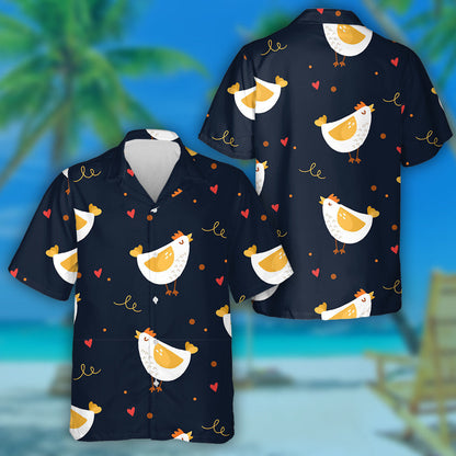 Sicín Gleoite Cartún Agus Croí Ar Chúlra Dubh Léine Haváís, Bronntanas Léine Haváíais, Bronntanas Nollag