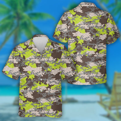 Fashionable Green And Gray Camouflage Hexagon Illustration Hawaiian Shirt, Hawaiian Shirt Gift, Christmas Gift