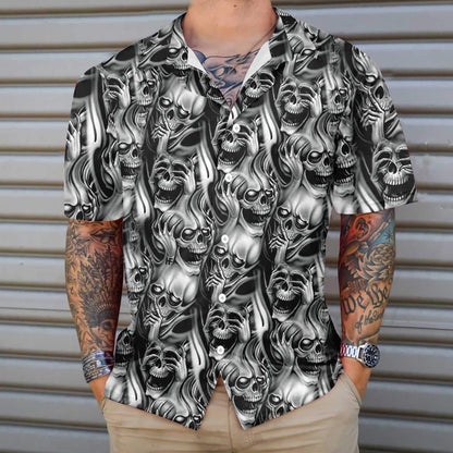 Horror Black And White Skull Day Of The Dead Léine Haváís, Bronntanais Léine Haváís, Bronntanas Nollag