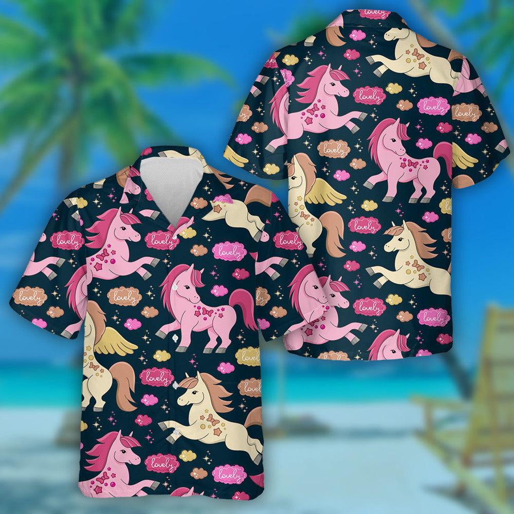 Pink And Beige Horses In The Clouds Hawaiian Shirt,Hawaiian Shirt Gift, Christmas Gift