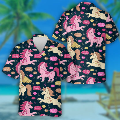 Pink And Beige Horses In The Clouds Hawaiian Shirt,Hawaiian Shirt Gift, Christmas Gift
