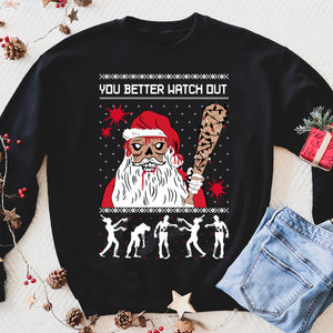 Ugly Christmas Sweater Zombie Walker Scarys and Dead Santa Women Sweatshirt - Funny sweatshirt gifts christmas ugly sweater for men and women