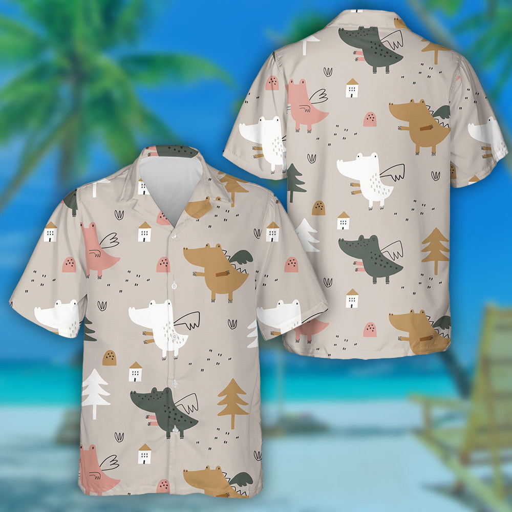 Dragons Babaí gleoite Ar Chúlra Beige Léine Haváís, Bronntanas Léine Haváí, Bronntanas Nollag