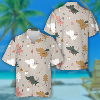 Dragons Babaí gleoite Ar Chúlra Beige Léine Haváís, Bronntanas Léine Haváí, Bronntanas Nollag