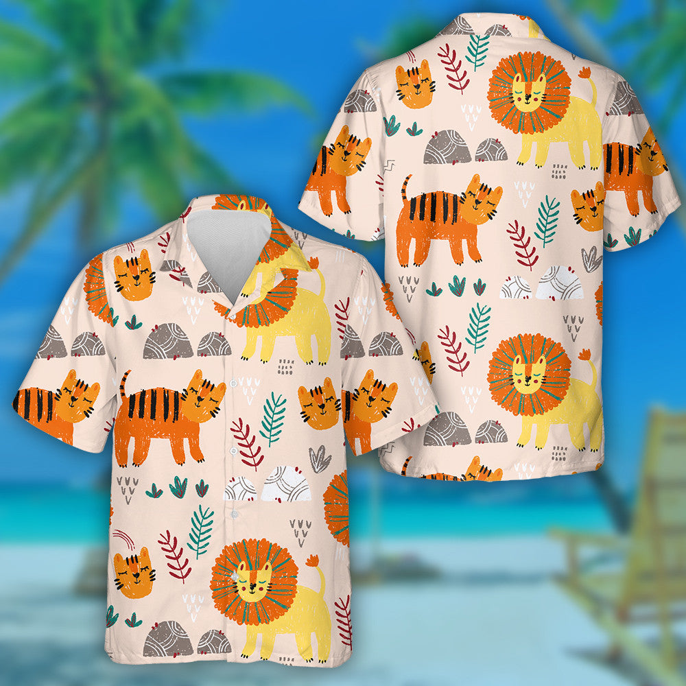 Cute Children Lion With Leaves And Mountain Hawaiian Shirt, Hawaiian Shirt Gift, Christmas Gift