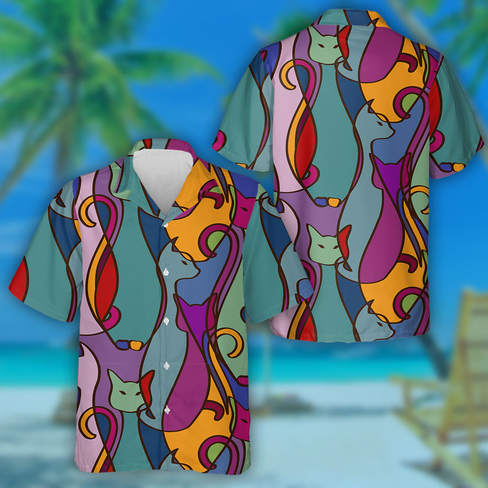 Tribal Style Geometric Colorful African Cats Hawaiian Shirt, Hawaiian Shirt Gift, Christmas Gift