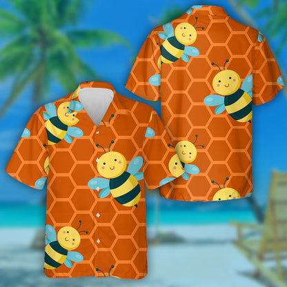 Natural Summer Bright Cute Bees And Honeycomb Hawaiian Shirt, Hawaiian Shirt Gift, Christmas Gift