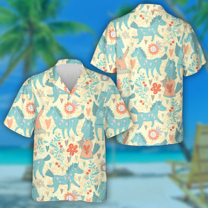 Cartoon Funny Horses In Cute Colors Hawaiian Shirt, Hawaiian For Gift