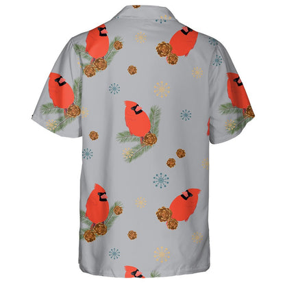 Watercolor Red Cardinal On Spruce Branch Hawaiian Shirt, Hwaiian For Gift