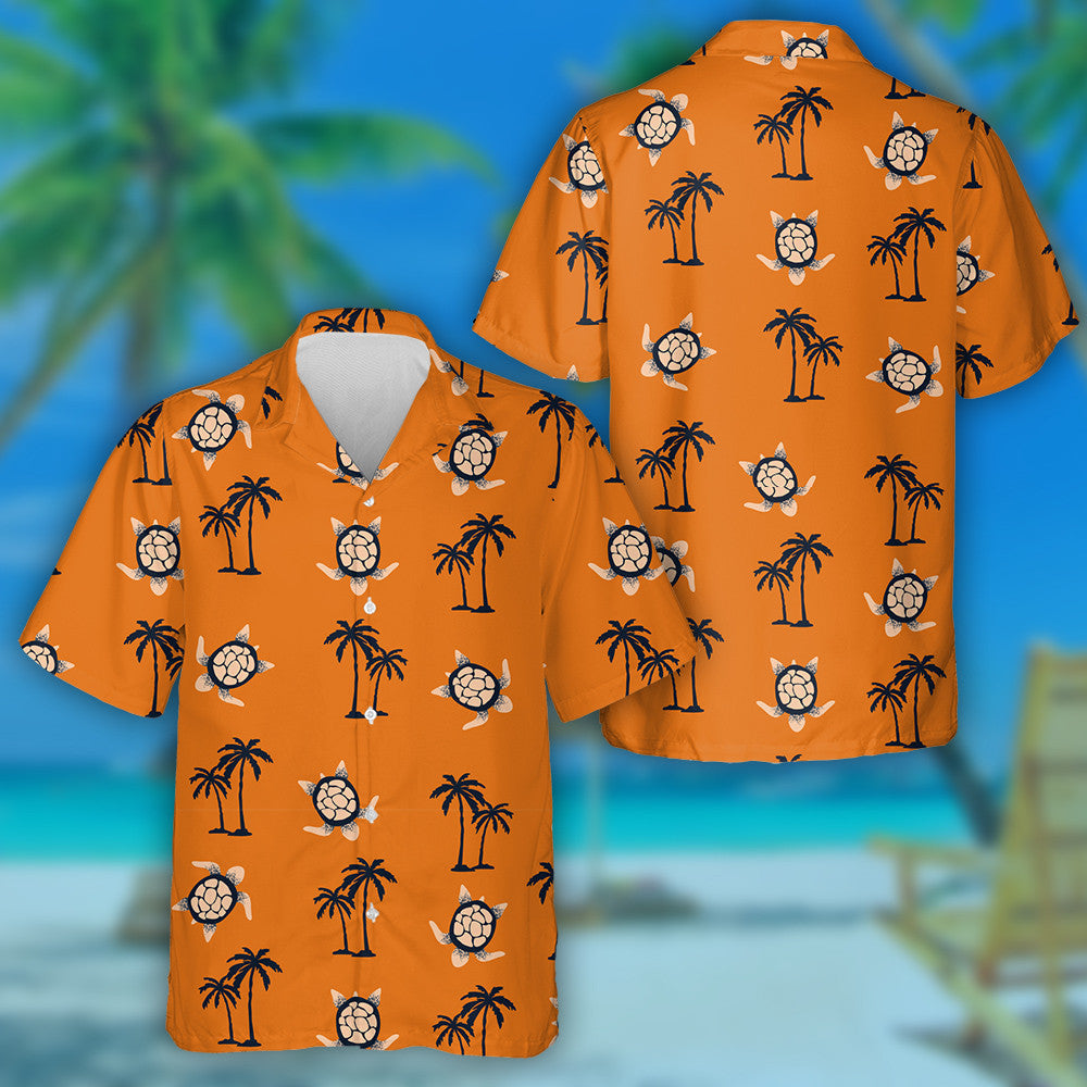 Crainn Pailme agus Turtar ar Chúlra Oráisteach Trópaiceach Léine Haváí, Bronntanas Léine Haváíais, Bronntanas Nollag