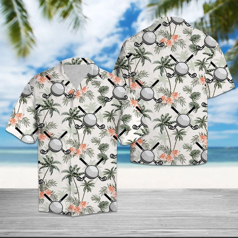 Gailf Putter Agus Liathróidí Le Crainn Pailme Dear Léine Haváís, Bronntanas Léine Haváíais, Bronntanas Nollag